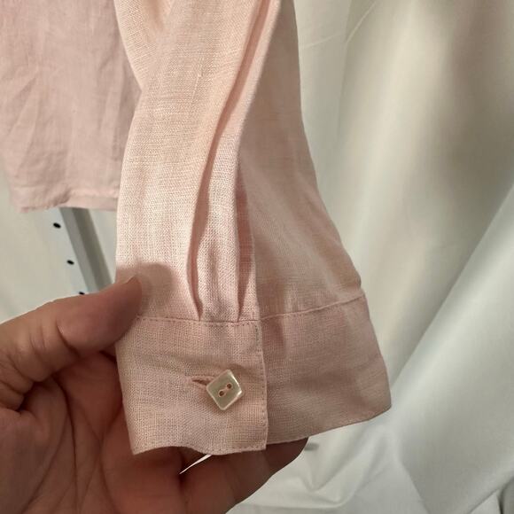 Dana Buchman Sz 12 100% Linen Petal Pink Square Button Up Top Quiet Luxury‎ - Picture 6 of 10